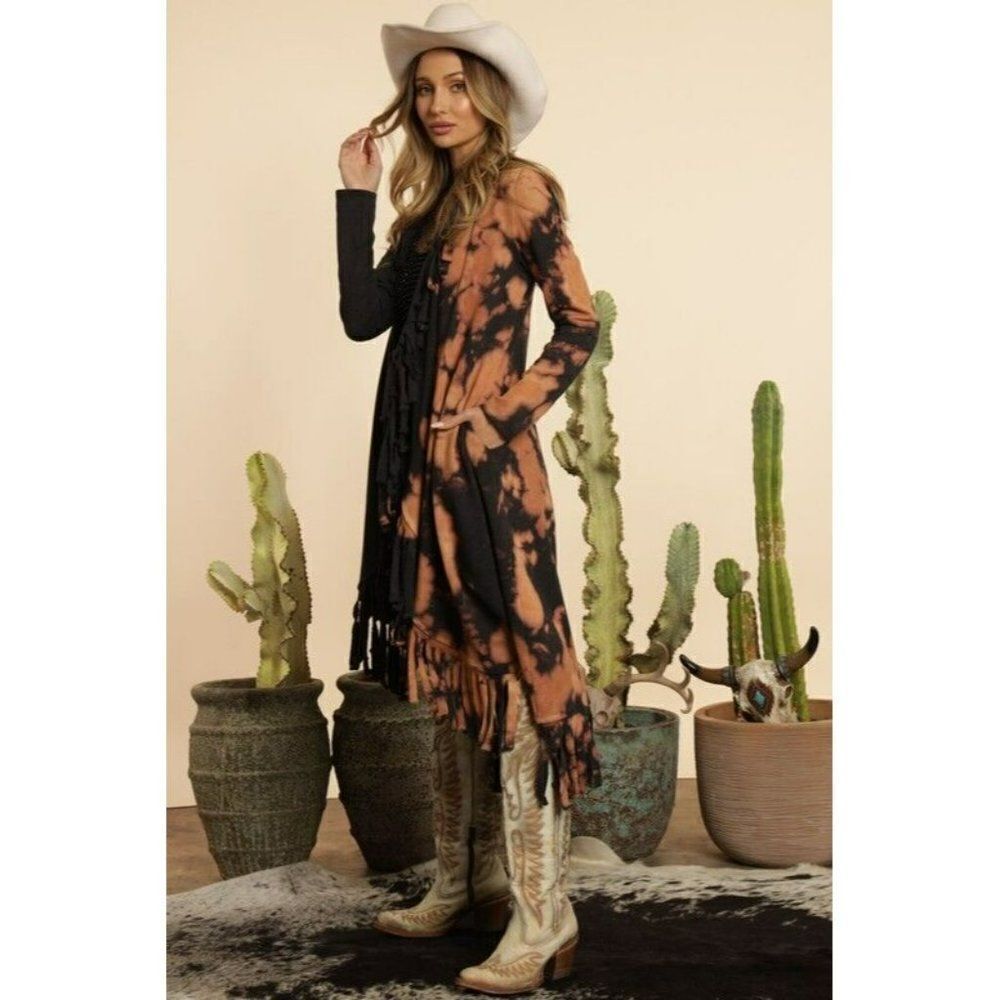 Blue Buttercup Mineral Dyed Fringe Top Duster Western Boho Tie Dye KJ82839-01 - Picture 4 of 6